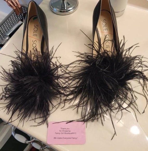 Feather Shoe Clip, Ostrich Feather Shoe Clips, Wrist Cuffs, Feather Brooch Clip, Blush Pink, Navy, Black, Green, All colors Ostrich Feather