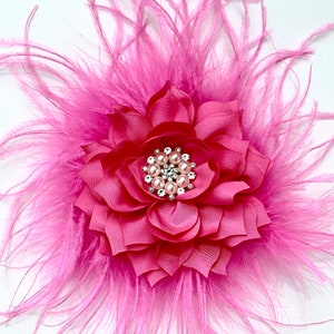 Pink Hot Pink Ostrich Feather Clip, Shocking Pink Feather Flower Clip Brooch Pin, Pink Feather Flower Brooch Pin, Custom Feather Flower Clip Bild 3