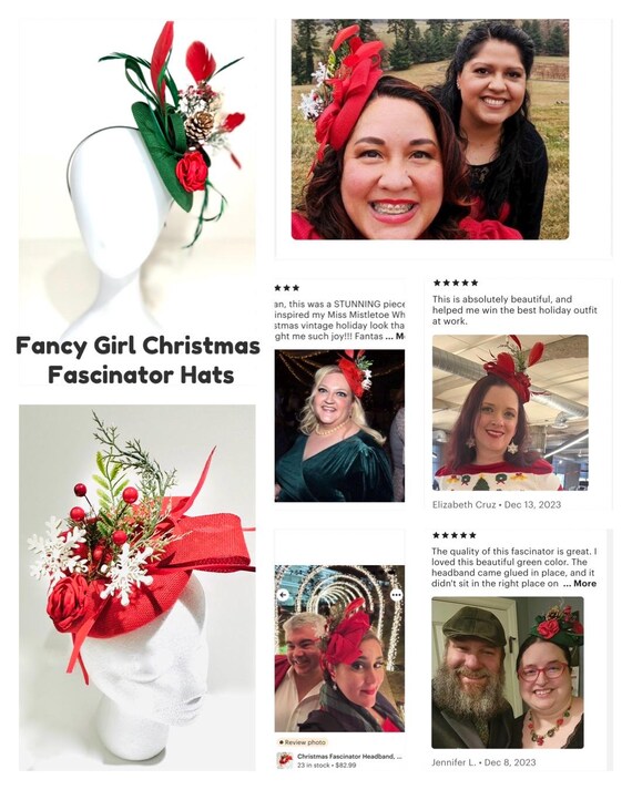 Christmas Fascinator Hat Christmas Headband, Red Christmas  display picture 3