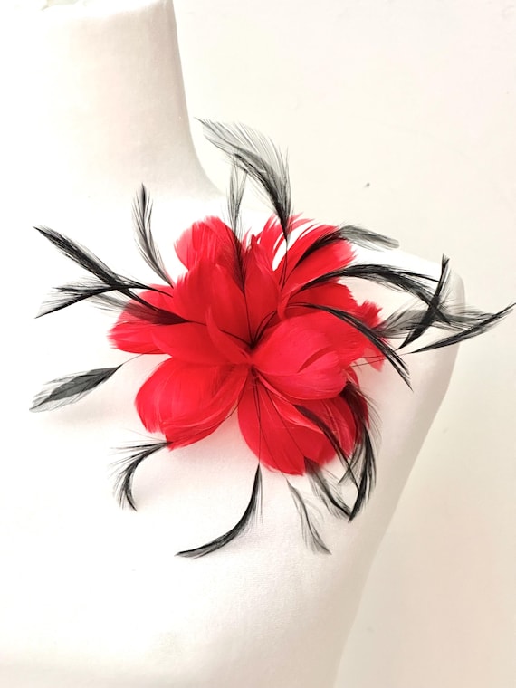 Red Black Feather Brooch Pin, 3D Feather Flower Brooch, Geometric 3D hand cut feather brooch boutonniere, Hot Pink, Beige Brooch Pin