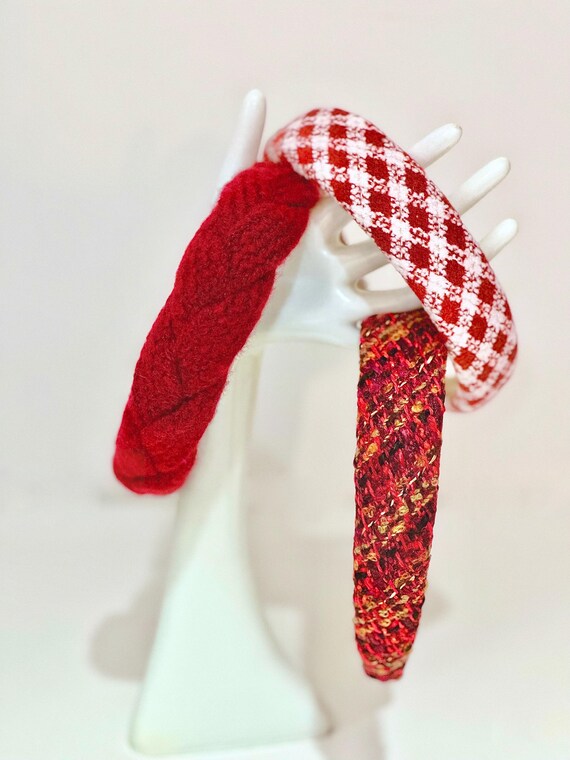 Fabric Headband, Red White Plaid Headband, Red Velvet Headband, Holiday Christmas Gifts for Girls, Secret Santa Gifts, Stocking Stuffers