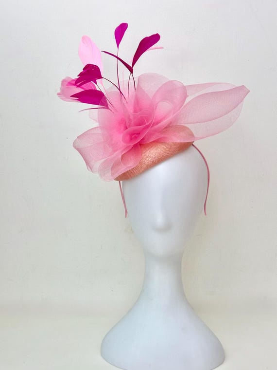 Pink Hot Pink Kentucky Derby Fascinator Hat,Orange Pink Fascinator, Pink Church Wedding Fascinate, Tea Party Hat, Custom Fascinator Hat