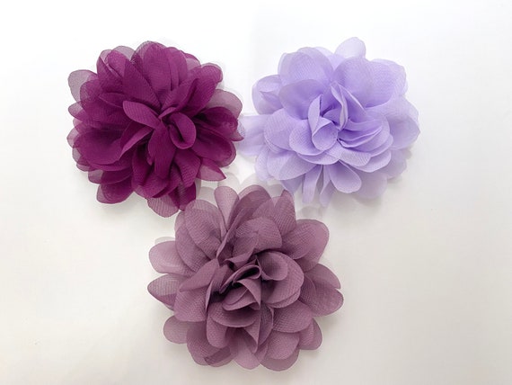 Viva Magenta, Purple, Plum, Lilac, Blush Rose, Mauve, Sage, Green, Beige Chiffon Clip Flower Girl Wedding Bridal Hair Accessory