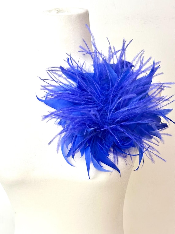 Feather Brooch Pin, Ostrich Turkey Feather Pin, Royal Blue, Burgundy Wine, Dark Green, Beige, Mocha Brown Feather Brooch Pin,Feather Corsage