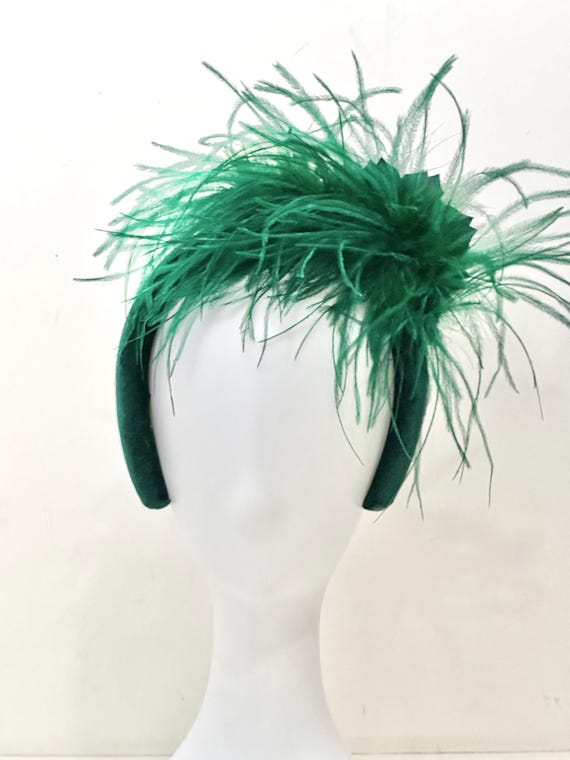 Green Feather Headband, Green Christmas Fascintor Hat, Hunter Green, Deep Green Feather Velvet Headband, Christmas Holly ,Bespoke Headband