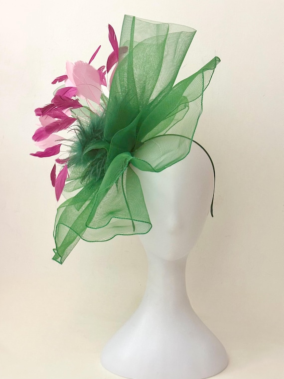 Green Fascinator Hat, Green Pink, Green Black Fascinator Hat,Beige Green Fascinator Hat, Derby Fascinator, Wedding Church Tea Party Hat