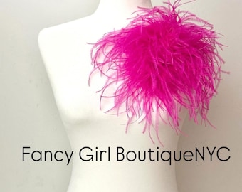 Ostrich Feather Brooch Pin, Pink Hot Pink Feather Corsage Boutonniere, Mocha Brown, Seaweed Olive Black Beige, Navy Feather Brooch Pin