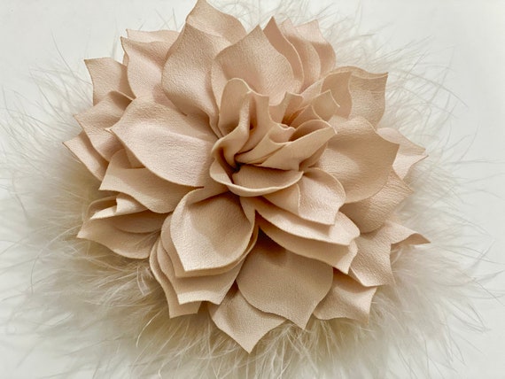 Dusty Rose Flower Clip, Flower Brooch Pin, Blush, Champagne Beige, Ivory, White, Navy, Taupe Feather Brooch /Hair Clip, Wedding Accessories