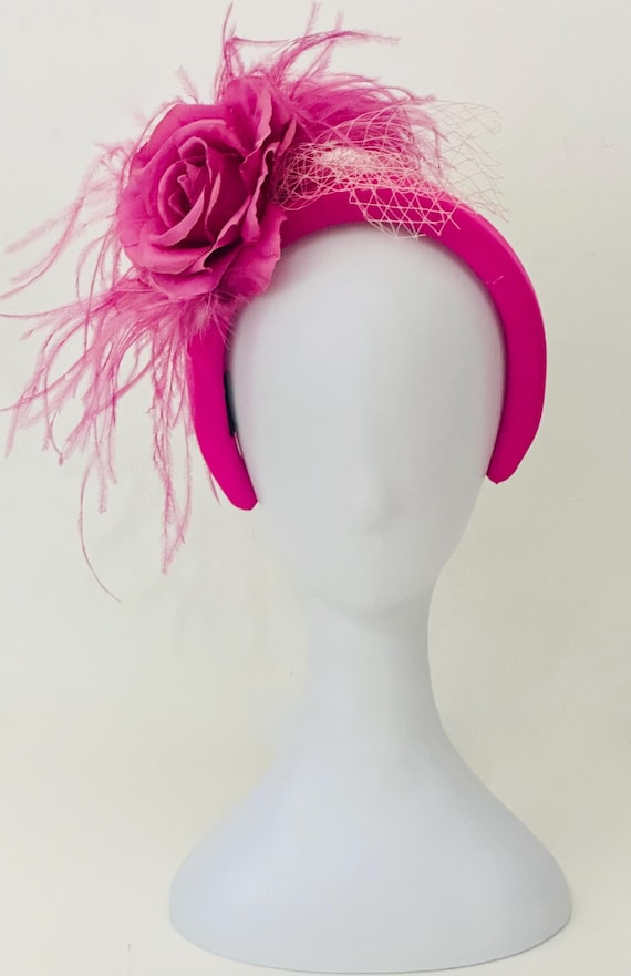 Pink Feather Fascinator Headband: Rose Derby Hat