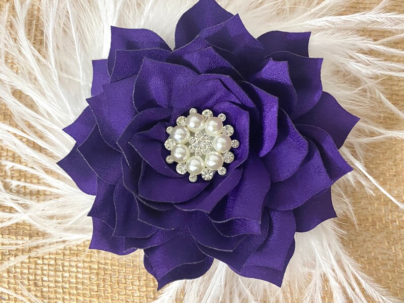 Purple Fascinator, Purple Kentucky Derby Feather Fascinator, Bridal Headpiece, Flower Hair Clips, All colors image 5