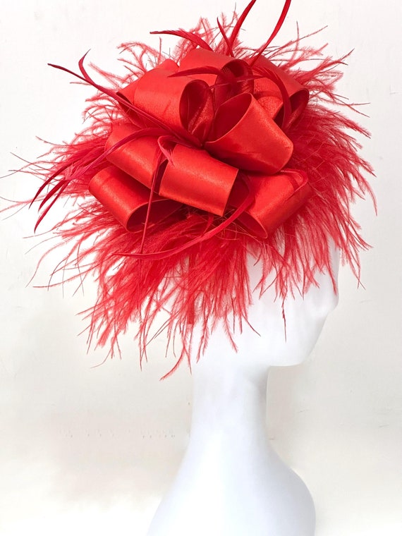 Red Derby Fascinator Hat, Feather Fascinator Hat, Church Wedding Hat, Kentucky Derby Fascinator Hat, Hot Pink, Green, Navy