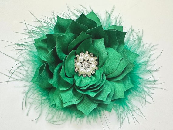 Green, Deep Green, Hunter Green,Emerald Flower Hair Clips, Wedding Bridal Hair Flowers Clip, Feather Hair Clips,