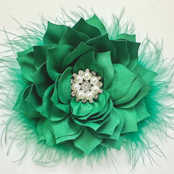 Green, Deep Green, Hunter Green,Emerald Flower Hair Clips, Wedding Bridal Hair Flowers Clip, Feather Hair Clips,