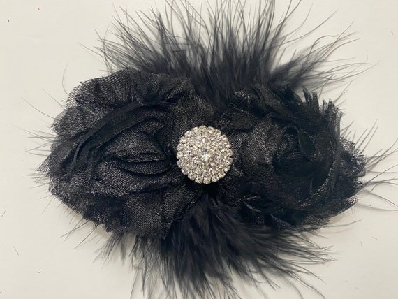 Dance Costume Hair piece, Glitter Shabby Feather Clips, Red, Black, White, Blue, Silver God Glitter Feather Dance Hair clips