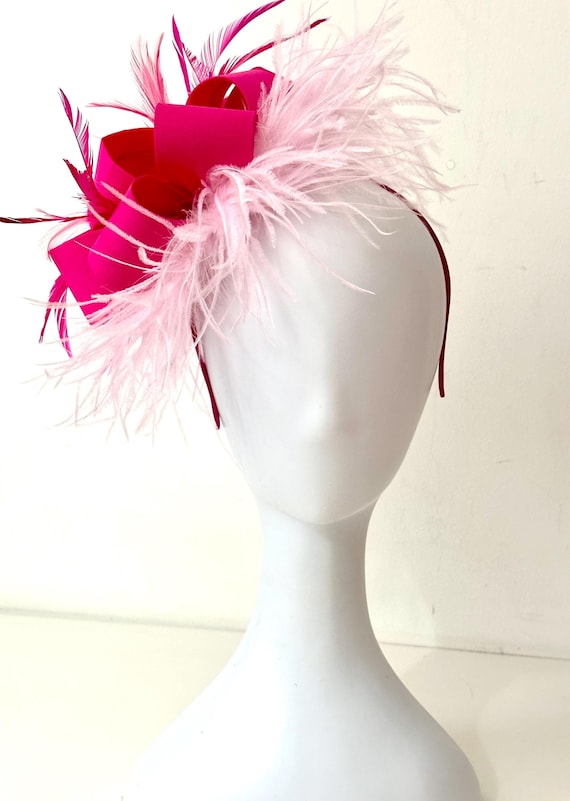 Hot Pink Fascinator Hat, Dusty Rose Pink, Navy, Green Red Feather Hat Fascinator,Kentucky Derby Fascinator Hat, Church Garden Tea Party Hat