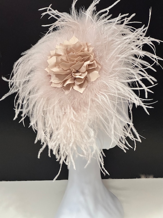 Champagne Pink Beige Feather Fascinator Kentucky Derby Hat, Ostrich Feather Fascinator Headband,Custom Feather Fascinator Headband