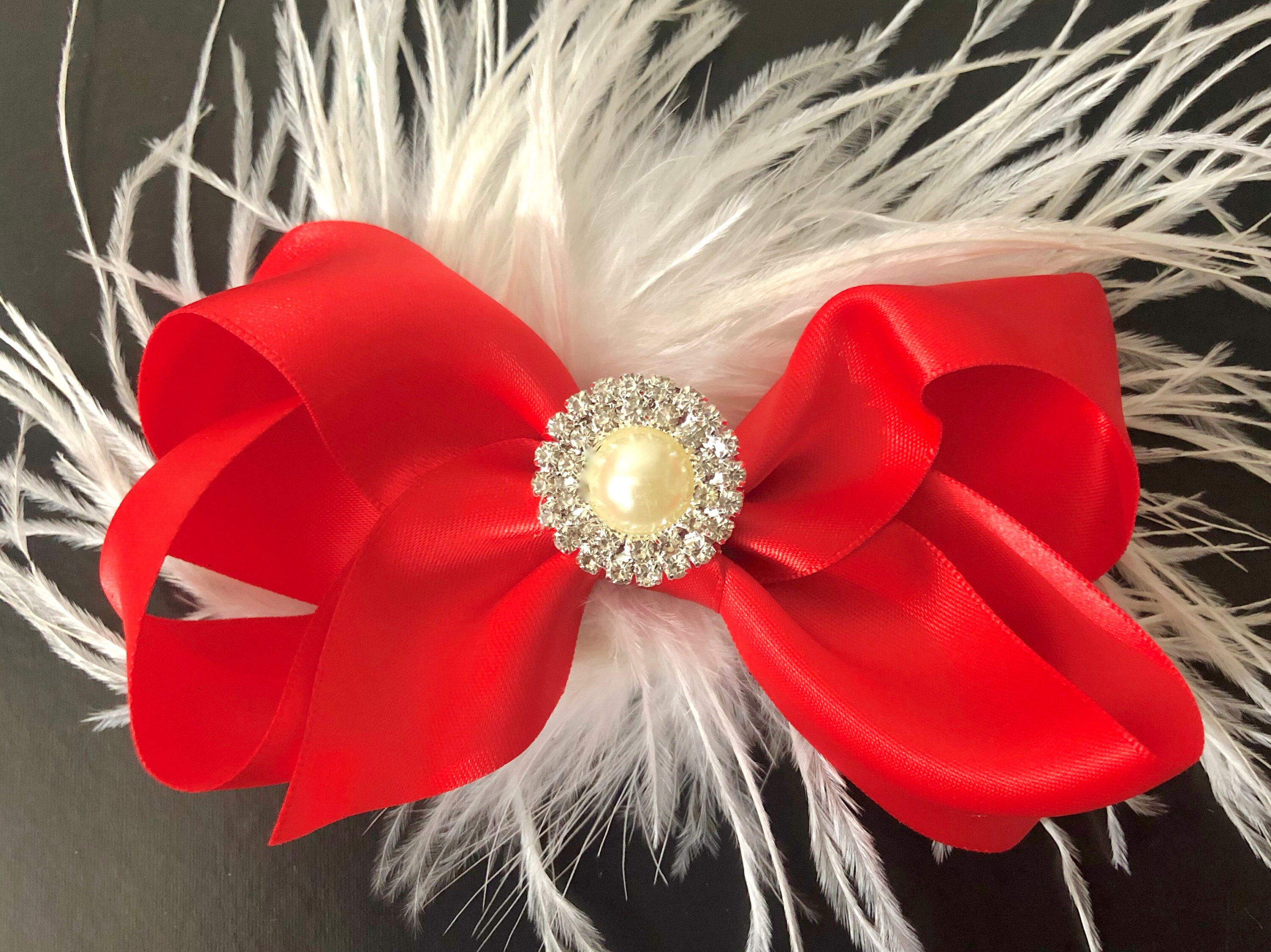 Red White Satin Hair Bow Red Hair Clip Candy Cane Hair Bow