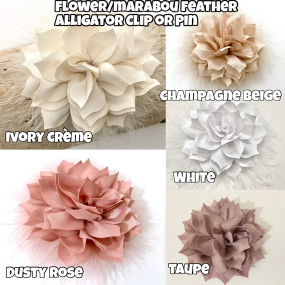 Blush Hair Clip, Champagne Beige, White, Taupe, Lilac, Purple Berry, Dark Green Flower Hair Clips, Wedding Bridal Flowers Feather hairpieces