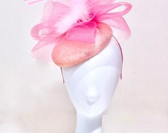 Pink Kentucky Derby Fascinator Hat, Viva Magenta, Royal Blue, Black, White, Yellow, Orange  Feather Derby. Hat, Church Wedding Hat