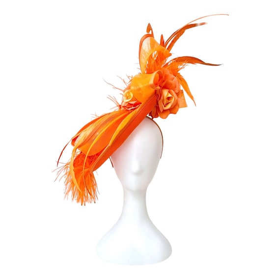 Orange Fascinator Hat, Fall Harvest Fascinator Hat, Kentucky Derby Fascintor Hat for women, Church Wedding Fascinator Garden Tea Party Hat