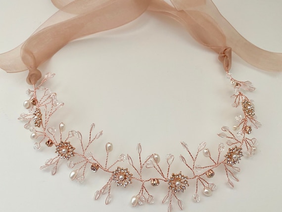 Rose Gold Crown Headband, Blush Rose Gold Crown Wreath, Flower Girl Crown Headband, Silver Flower Girl Crown, Baby Birthday Crown