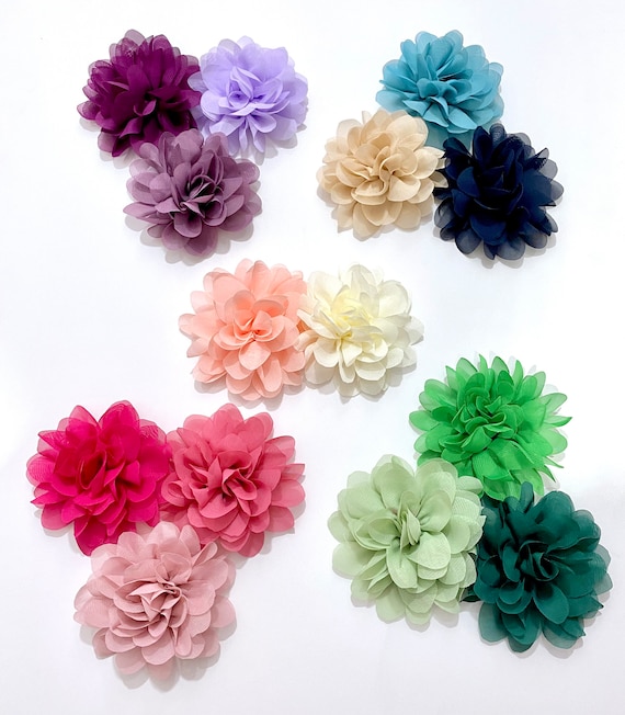 Wedding Bridal Hair Flower Clips, Lilac, Plum Lavender, Amethyst, Navy, Pink Berry, Mauve, Sage, Dark Green, Blush Coral, Beige Chiffon clip