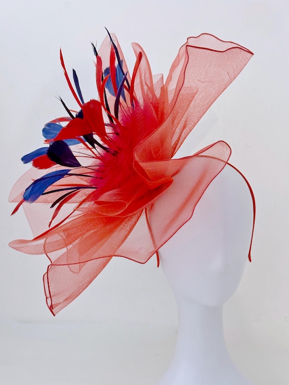 Red Navy Fascinator Hat, Deep Red Wine Fascinator Hat, Berry Pink, Black,Navy Derby Hat, Church Hat Fascinator,Sheer Crinoline Derby Hat