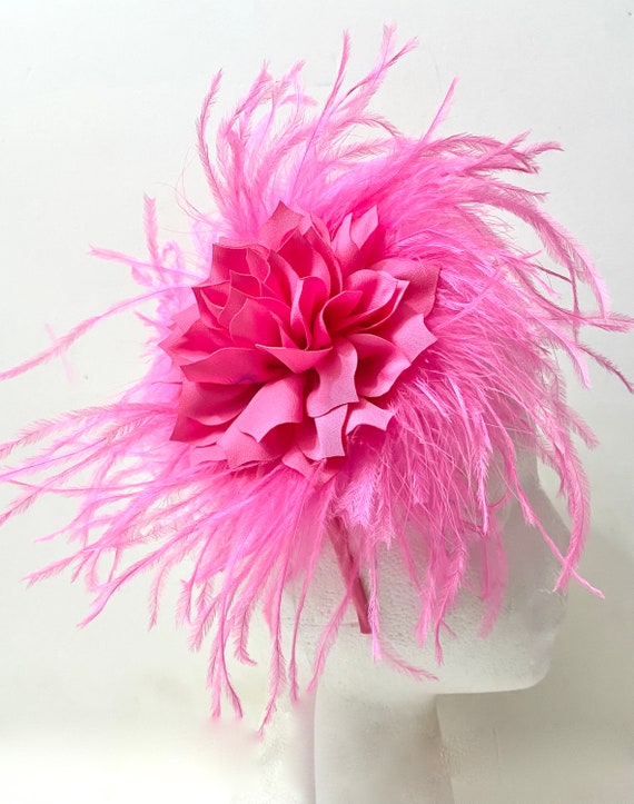 Pink Hot Pink Derby Fascinator Headband, Feather Fascinator Kentucky Derby Hat, Pink Green, Pink Orange Fascinator Hat, Derby Hat for Women