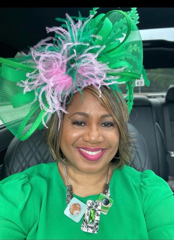 Bright Pink Green Feather Bow Fascinator Hat, Kentucky Derby  display picture 1