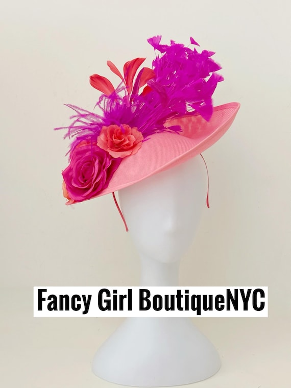 Pink Coral Derby Fascinator Hat, Fuchsia Pink Coral Kentucky Derby Hat,Coral Pink Fascinator Hat, Church Hat Wedding Tea Party Hat