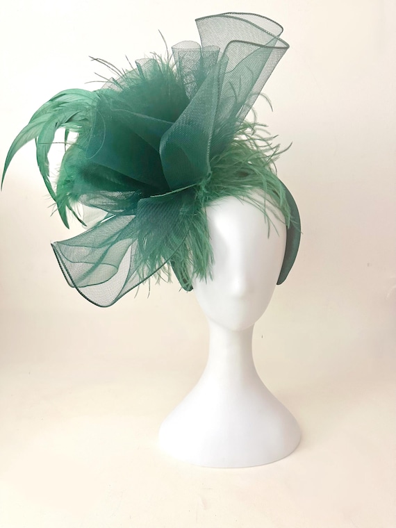 Dark Green Fascinator Hat, Dark Teal Feather Hat, Green Christmas Fascinator Hat, Church Derby Hat, Wedding Fascinate Hat, Tea Party Hat