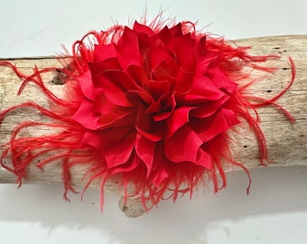 Red Christmas Hair Clip, Green, Emerald, Beige, White Black Navy, Pink, Dusty Rose Custom Feather Flower Clips, Christmas Flower Hairpiece