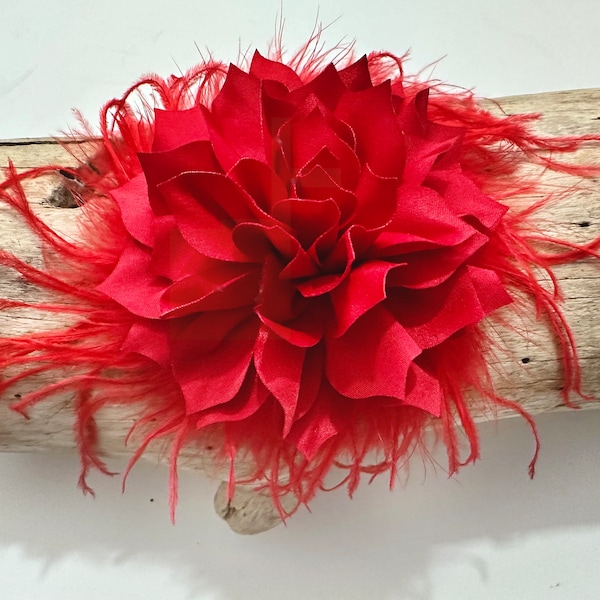 Red Christmas Hair Clip, Green, Emerald, Beige, White Black Navy, Pink, Dusty Rose Custom Feather Flower Clips, Christmas Flower Hairpiece