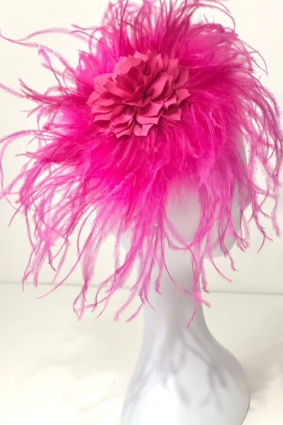 Pink Bright Pink Kentucky Derby Fascinator Headband, Church Derby Hat, Wedding Fascintor , High Tea Party Hat, Custom Feather Headband