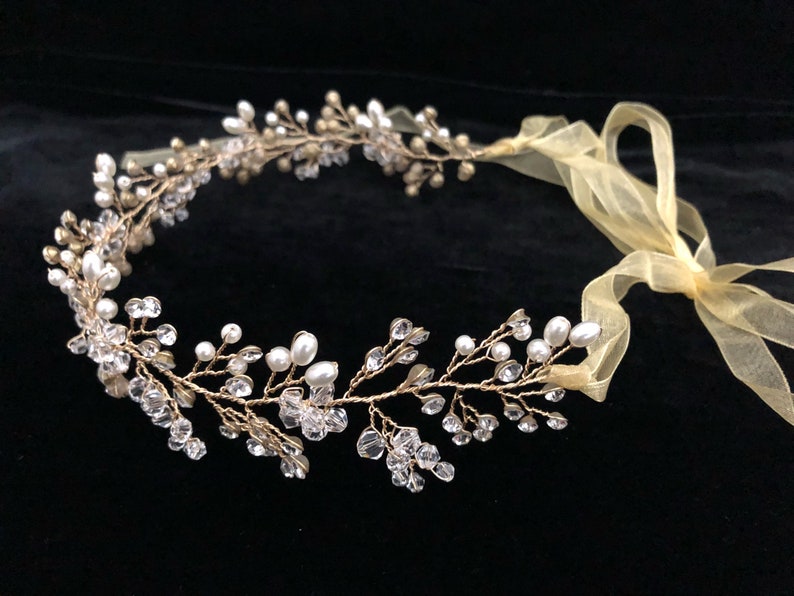 Flower Crown Crystal Headband Silver Flower Girl Crown Gold image 1