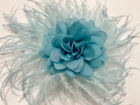 Dusty Blue Rose Blue Fascinator, Antique Blue Wedding Bridal Flower Clips, Chiffon Flower Feather Clips, Wedding Hair Fascinator, All colors