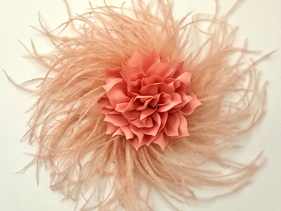 Peach Fuzz Ostrich Feather Fascinator, Color of 2024, Peach Fuzz Fascinator Clip, Kentucky Derby Easter Wedding Fascinator Clip, Custom