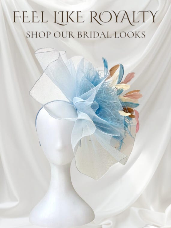 Light Blue Derby Fascinator Hat, Big Kentucky Derby Hat, Powder Blue Pink White Beige Fascinator Hat,Dusty Blue Church WeddingFascinator Hat