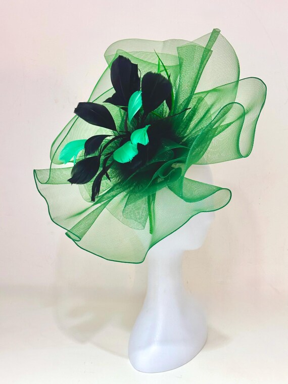 Green Black Fascinator Hat, Derby Fascinator Hat, Beige Olive Fascinator Hat, Sheer Kentucky Derby Fascinator, Wedding Church Tea Party Hat