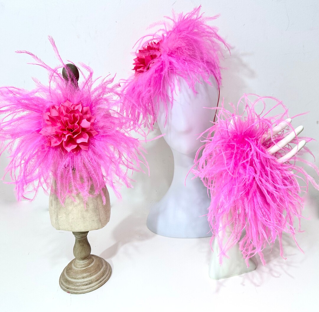 Pink Ostrich Feather Cuffs Set Pink Kentucky Derby Hat Etsy