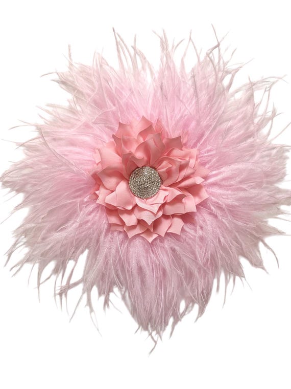Pink Feather Flower Fascinator Hat Clip, Pink Flower Clip, Crystal Flower Feather Hair Clip, Church Wedding Hat Clip, Feather Flower Brooch