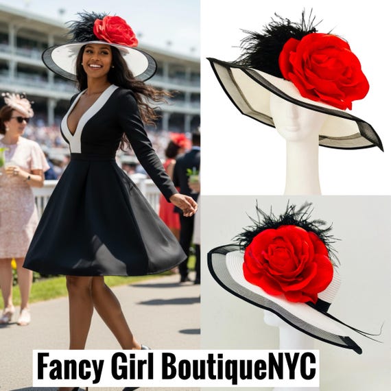 Black White Derby Hat, Kentucky Derby Hat, Big Brim Derby  display picture 1
