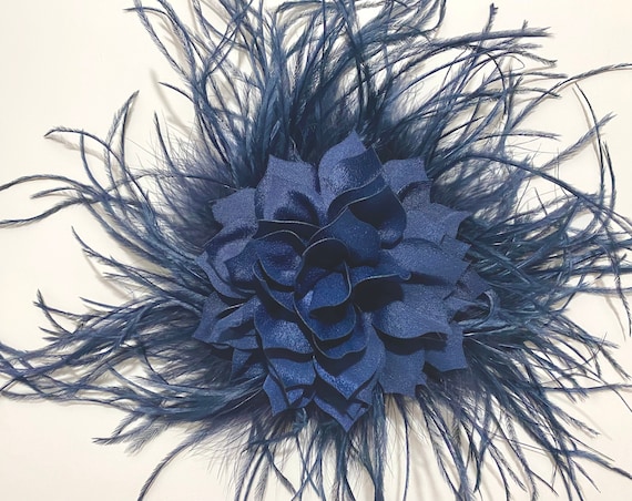 Navy Fascinator Hat Clip, Navy Blue Feather Clip, Burgundy Feather Clip, Black,Blush, Dusty Rose Feather Wedding Fascinate Hairpiece