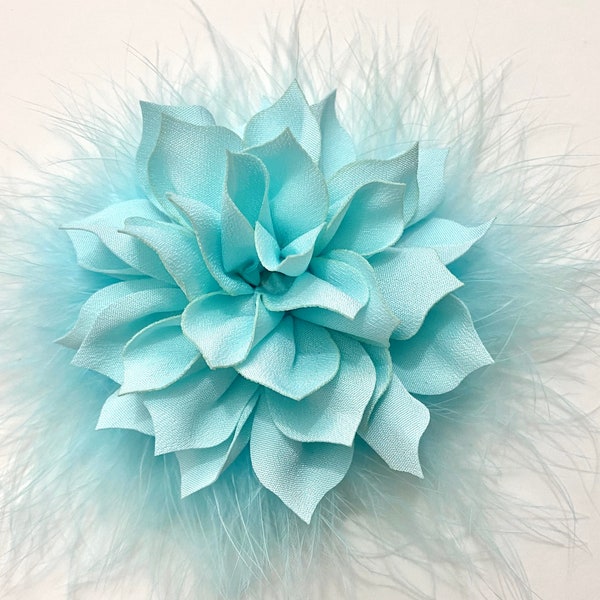 Light Blue Flower. Clip, Baby Blue Fascinator, Sea Blue Wedding Bridal Flower Feather Clips, Custom Wedding Bridal Hairpieces