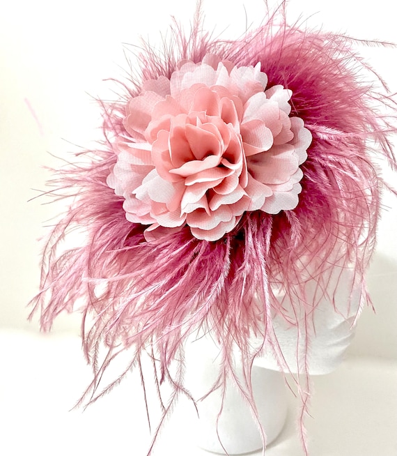 Dusty Rose Mauve Pink Fascinator Headband, Kentucky Derby Fascinator, Dusty Pink Rose Feather Wedding Fascinator Headband