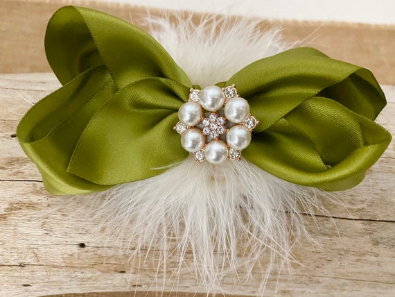 Sage Green Hair Bow, Sage Hair Clip, Green Hair Bow, Green Hair Clip, Ivory Hair Bow, Feather Hair Bows, Boutique Hair Bows