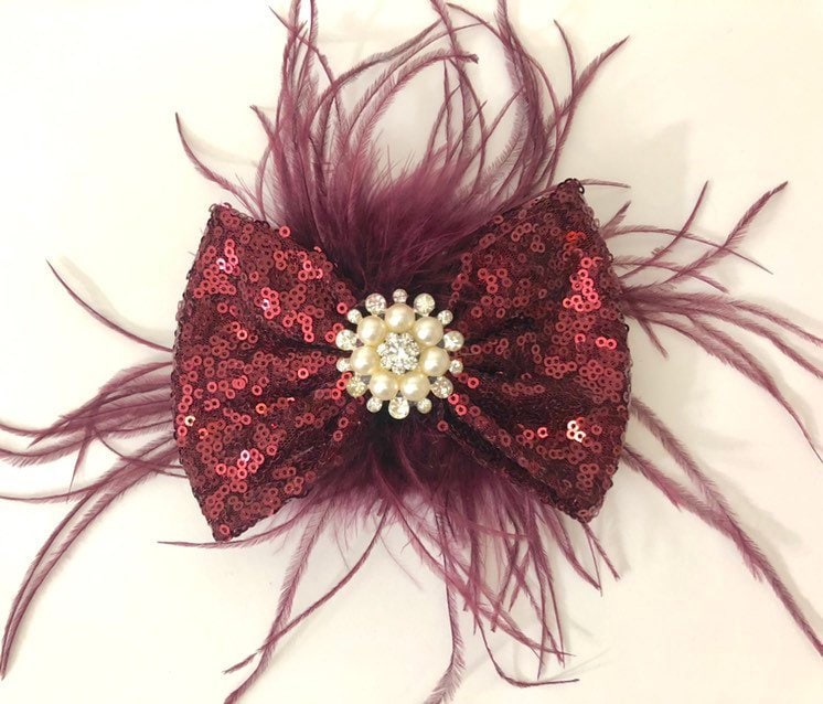 Burgundy Hair Clip Burgundy Feather Clip Red Wine Hair Bow