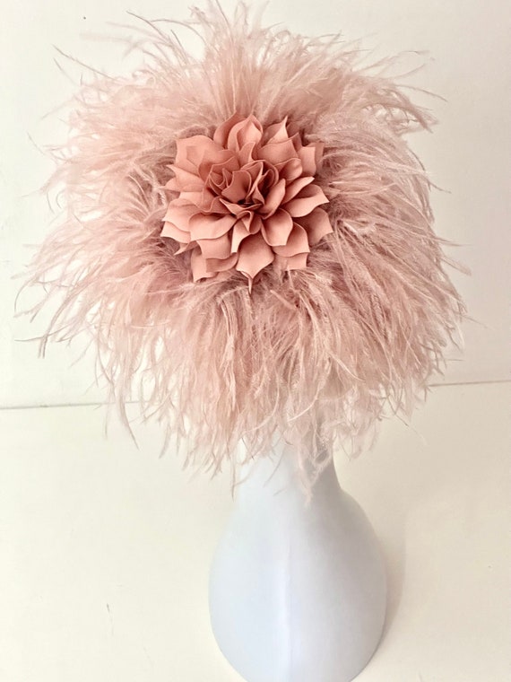 Dusty Rose Fascinator Hat, Dusty Rose Derby Fascinator Headband, Bespoke Headband, Blush Pink Feather Derby Hat Fascinator Headband,