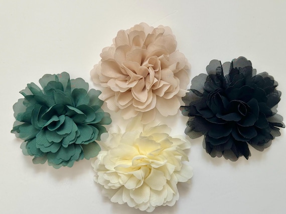 Chiffon Flower Hair Clips, Wedding Bridal Flower Girl  Clips, Beige,Red, Mauve, Burgundy, Green,Forrest Green Navy Black, Pink, Silver clips