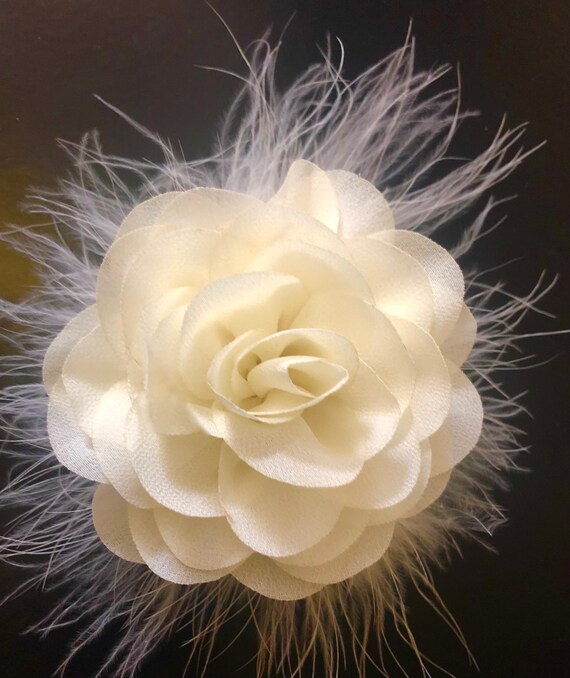 Beige Ivory Flower Clip, Wedding Flower Girl Baby Flower Hair Clip, Blush Dusty Rose Ivory Chiffon Bridal Flower Girl Hair Clips